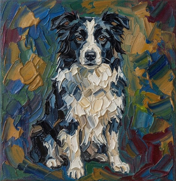 Border Collie Dog Portrait, Abstract Pet Portrait Painting, Original Acrylic Paintings, Heavy Texture Painting, Impasto Artwork, Small Art on Canvas, Hand Painted Canvas Art-Silvia Home Craft