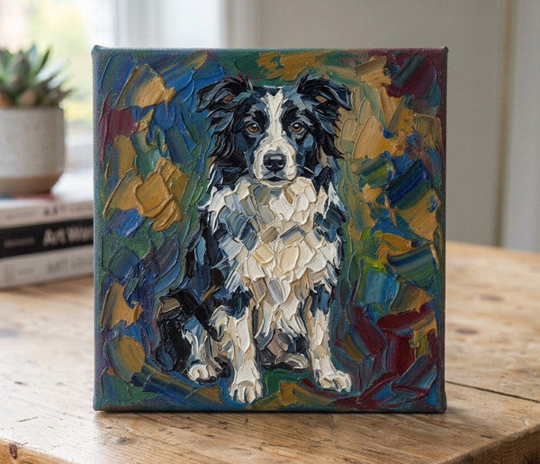 Border Collie Dog Portrait, Abstract Pet Portrait Painting, Original Acrylic Paintings, Heavy Texture Painting, Impasto Artwork, Small Art on Canvas, Hand Painted Canvas Art-Silvia Home Craft