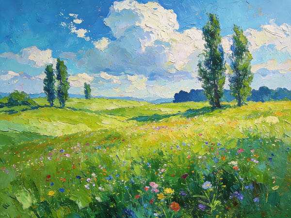 Hand Painted Canvas Art, A Hillside Awash with Wildflowers in Spring, Heavy Texture Artwork, Original Oil Paintings, Small Landscape Paintings, Small Paintings on Canvas-Silvia Home Craft