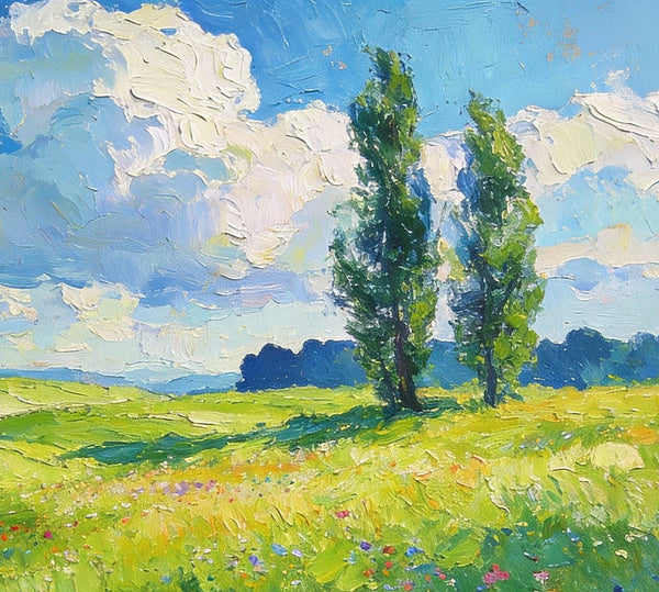 Hand Painted Canvas Art, A Hillside Awash with Wildflowers in Spring, Heavy Texture Artwork, Original Oil Paintings, Small Landscape Paintings, Small Paintings on Canvas-Silvia Home Craft