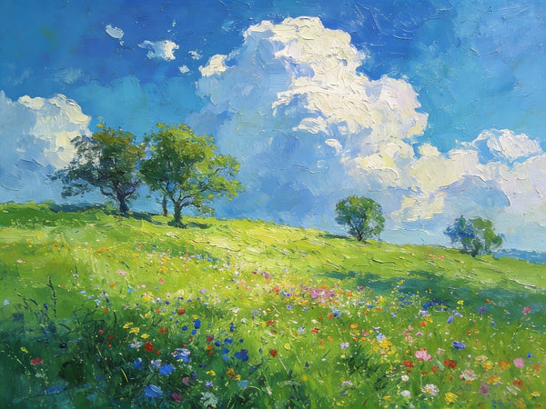 Clouds Over Verdant Hills, On Canvas Small Paintings, Hand Painted Canvas Art, Original Wall Art Paintings, Original Artwork Small Paintings, Small Landscape Paintings-Silvia Home Craft