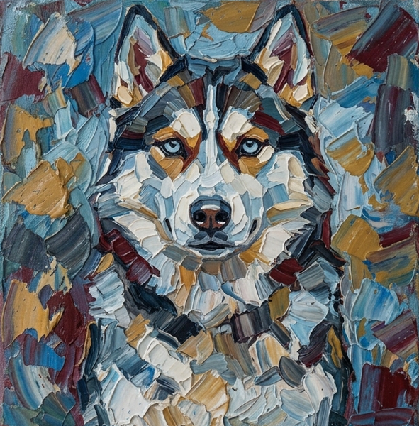 Husky Dog Portrait, Abstract Pet Portrait Painting, Hand Painted Canvas Art, Impasto Artwork, Heavy Texture Painting, Small Art on Canvas, Original Acrylic Paintings-Silvia Home Craft