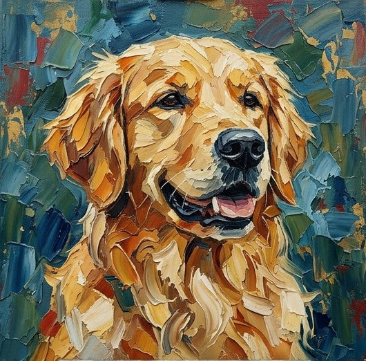 Heavy Texture Painting, Golden Retriever Dog Portrait, Abstract Pet Portrait Painting, Original Acrylic Paintings, Impasto Artwork, Small Art on Canvas, Hand Painted Canvas Art-Silvia Home Craft