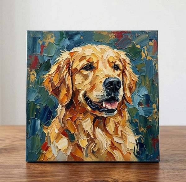 Heavy Texture Painting, Golden Retriever Dog Portrait, Abstract Pet Portrait Painting, Original Acrylic Paintings, Impasto Artwork, Small Art on Canvas, Hand Painted Canvas Art-Silvia Home Craft