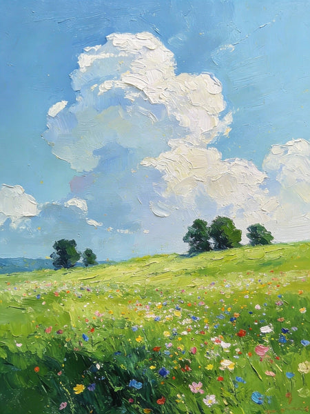 Small Wall Paintings, Green Hills and Blue Sky, Original Small Paintings, Small Oil Paintings, Landscape Artwork Small Paintings-Silvia Home Craft