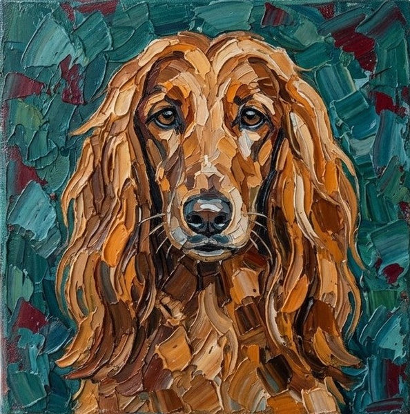 Hand Painted Canvas Art, Afghan Hound Dog Portrait, Abstract Pet Portrait Painting, Impasto Artwork, Heavy Texture Painting, Small Acrylic Paintings, Original Small Paintings-Silvia Home Craft