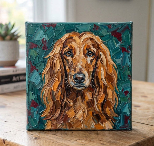 Hand Painted Canvas Art, Afghan Hound Dog Portrait, Abstract Pet Portrait Painting, Impasto Artwork, Heavy Texture Painting, Small Acrylic Paintings, Original Small Paintings-Silvia Home Craft