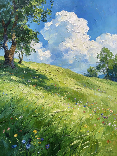 The Lively Spring Hillside, Landscape Small Paintings, Original Artwork Small Paintings, Heavy Texture Oil Paintings, On Canvas Small Paintings, Hand Painted Canvas Art-Silvia Home Craft