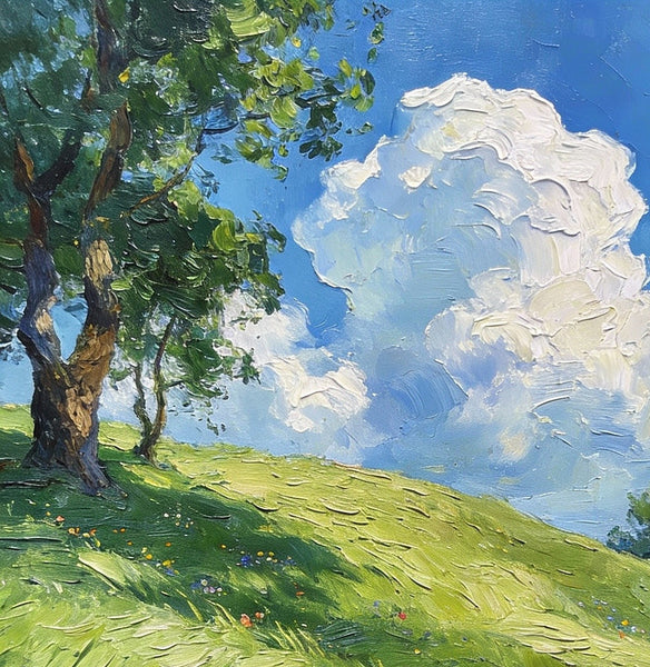The Lively Spring Hillside, Landscape Small Paintings, Original Artwork Small Paintings, Heavy Texture Oil Paintings, On Canvas Small Paintings, Hand Painted Canvas Art-Silvia Home Craft