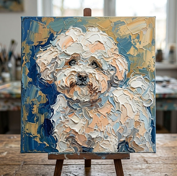Bichon Frise Dog Portrait, Abstract Pet Portrait Painting, Hand Painted Canvas Art, Impasto Artwork, Original Acrylic Paintings, Heavy Texture Painting, Small Art on Canvas-Silvia Home Craft
