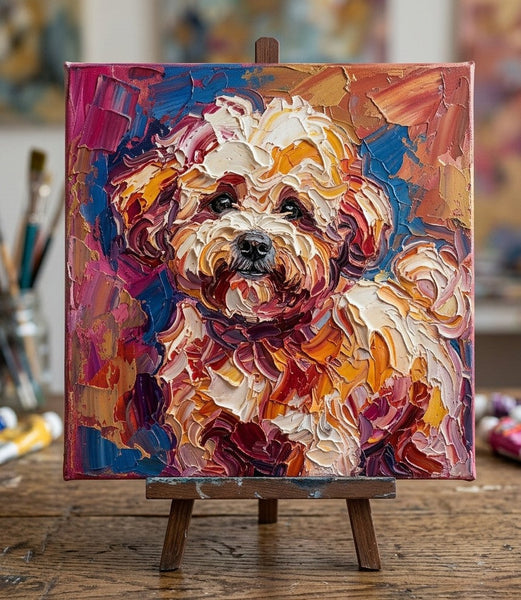 Hand Painted Canvas Art, Bichon Frise Dog Portrait, Abstract Pet Portrait Painting, Impasto Artwork, Original Acrylic Paintings, Heavy Texture Painting, Small Art on Canvas-Silvia Home Craft