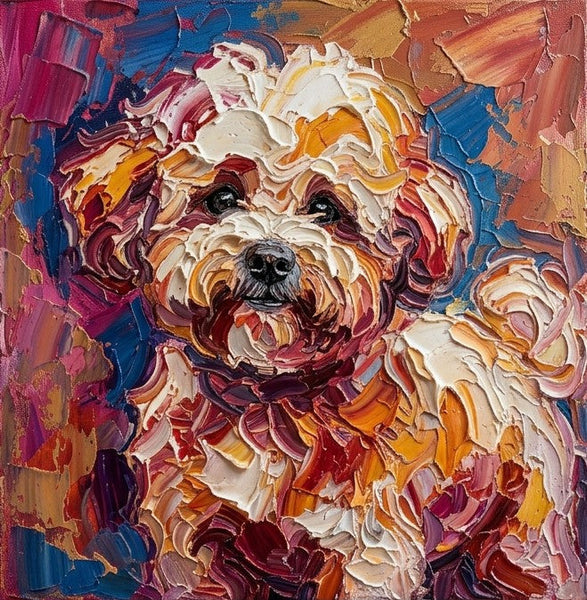 Hand Painted Canvas Art, Bichon Frise Dog Portrait, Abstract Pet Portrait Painting, Impasto Artwork, Original Acrylic Paintings, Heavy Texture Painting, Small Art on Canvas-Silvia Home Craft