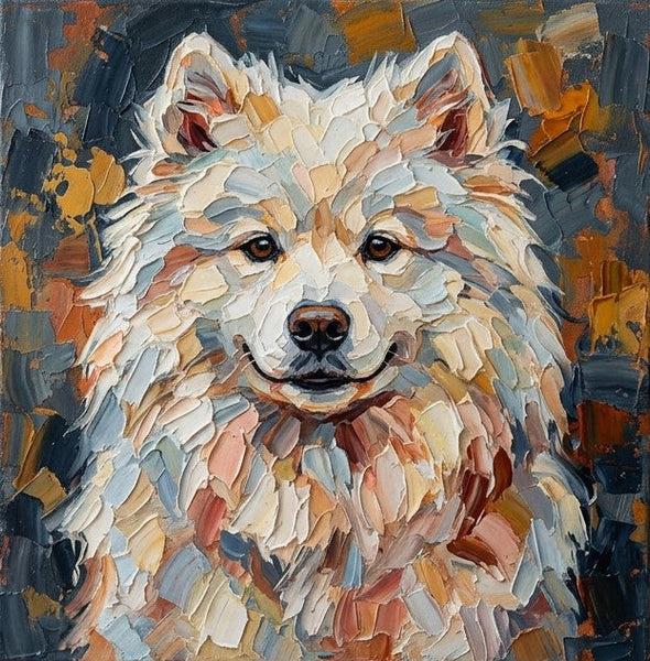 Abstract Pet Portrait Painting, Samoyed Dog Portrait, Hand Painted Canvas Art, Impasto Artwork, Original Acrylic Paintings, Heavy Texture Painting, Small Art on Canvas-Silvia Home Craft