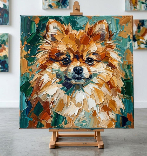 Pomeranian Dog Portrait, Abstract Pet Portrait Painting, Hand Painted Canvas Art, Original Acrylic Paintings, Impasto Artwork, Heavy Texture Painting, Small Art on Canvas-Silvia Home Craft