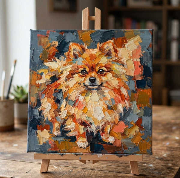 Hand Painted Canvas Art, Pomeranian Dog Portrait, Abstract Pet Portrait Painting, Original Acrylic Paintings, Impasto Artwork, Heavy Texture Painting, Small Art on Canvas-Silvia Home Craft