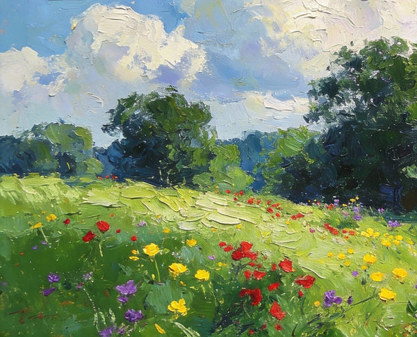 Small Canvas Paintings, Wildflower Valley, A Lush Floral Landscape with Mountains, Original Wall Paintings, On Canvas Small Paintings, Original Artwork Small Paintings, Small Landscape Wall Art-Silvia Home Craft