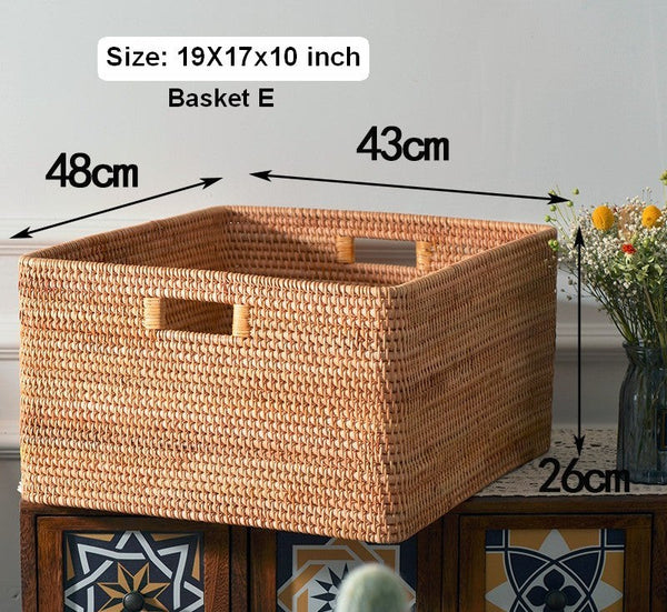 Extra Large Rectangular Storage Basket, Large Storage Baskets for Clothes, Woven Rattan Storage Basket for Shelves, Storage Baskets for Kitchen-Silvia Home Craft