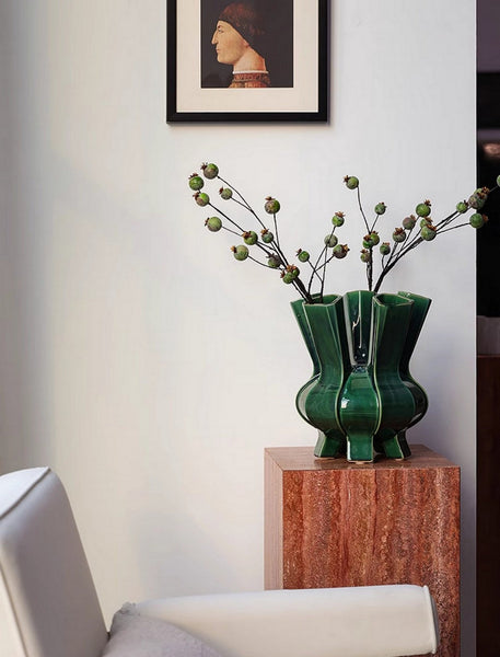 Unique Handmade Modern Flower Vase, Centerpiece Ceramic Bouquet Vases, Contemporary Vases on Dining Table, Green Porcelain Vases for Modern Home Decor-Silvia Home Craft
