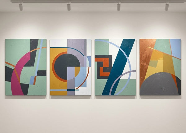 Large Modern Paintings for Living Room, Multi Panel Canvas Paintings, Geometric Contemporary Art, Original Abstract Artwork-Silvia Home Craft