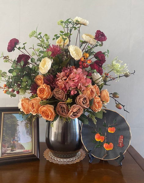 Amazing Artificial Floral Arrangement for Bedroom, Modern Large Bunch of Flowers Arrangement Interior Design, Creative Faux Silk Floral Bouquet Table Centerpiece-Silvia Home Craft