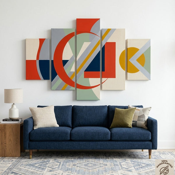 Colorful Abstract Paintings, Geometric Modern Art, Hand Painted Acrylic Art, Contemporary Canvas Paintings-Silvia Home Craft