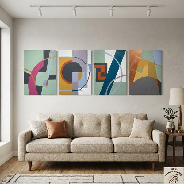 Large Modern Paintings for Living Room, Multi Panel Canvas Paintings, Geometric Contemporary Art, Original Abstract Artwork-Silvia Home Craft