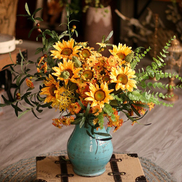 Large Bunch of Yellow Sunflowers, Unique Floral Arrangement for Home Decoration, Table Centerpiece, Real Touch Artificial Flowers for Living Room-Silvia Home Craft