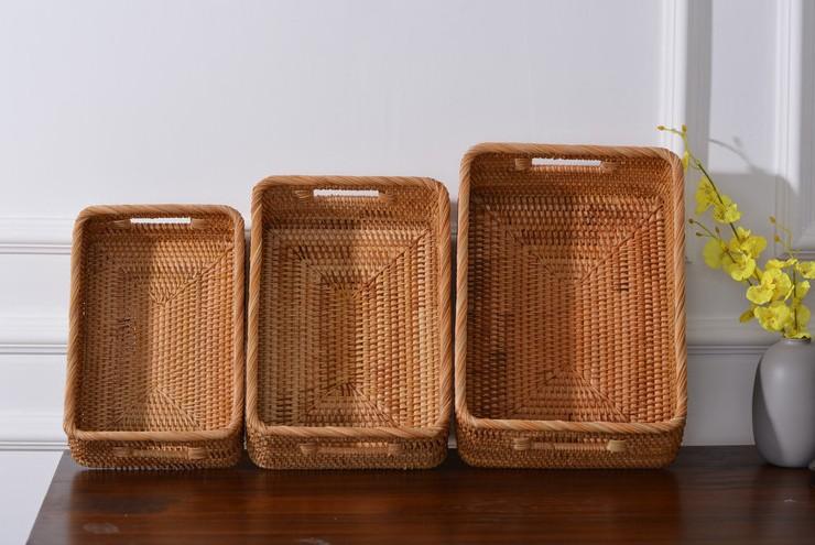 Handmade Rectangular Rattan Basket With Handles For Bathroom