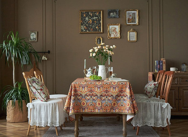 Flower Pattern Tablecloth, Square Tablecloth for Round Table, Large Cotton Rectangle Tablecloth for Home Decoration, Farmhouse Table Cloth Dining Room Table-Silvia Home Craft