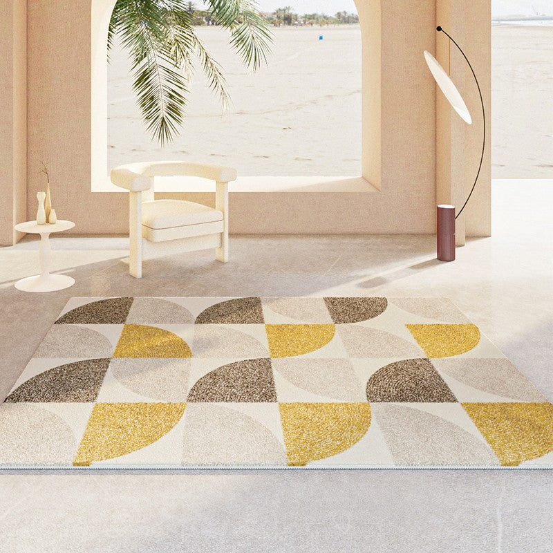 Modern Hallway Runner Rugs, Thick Modern Rugs Next to Bed, Contemporary Modern Rugs for Living Room, Yellow Geometric Modern Rugs-Silvia Home Craft