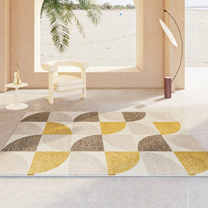 Modern Hallway Runner Rugs, Thick Modern Rugs Next to Bed, Contemporary Modern Rugs for Living Room, Yellow Geometric Modern Rugs-Silvia Home Craft