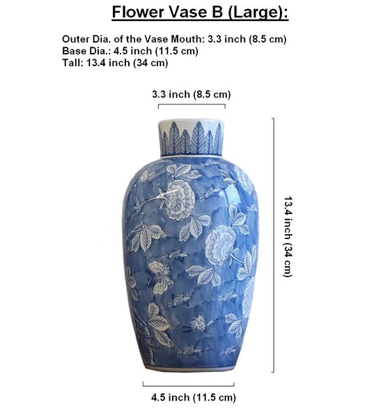Large Flower Vases on Dining Table, Blue Porcelain Flower Vases, Centerpiece Ceramic Bouquet Vases, Handmade Modern Flower Vase-Silvia Home Craft