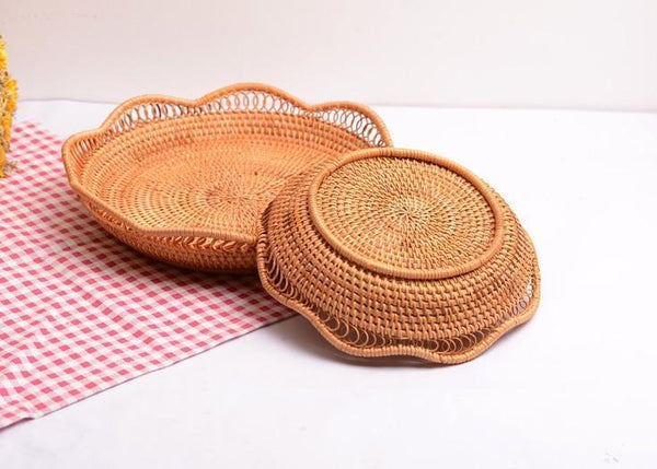 Rattan Storage Basket, Fruit Basket, Woven Round Storage Basket, Kitchen Storage Baskets, Storage Basket for Dining Room-Silvia Home Craft