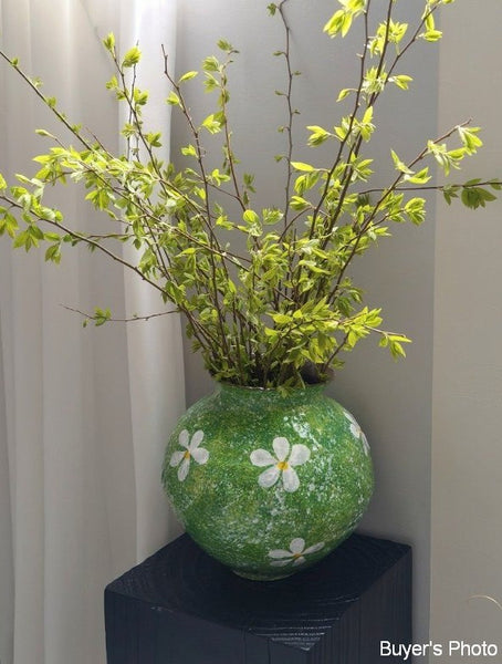 Centerpiece on Dining Table, Handmade Water Holding Flower Vases, Modern Pottery Flower Vases, Pottery Bud Vases, Large Green Flower Vases on Table-Silvia Home Craft