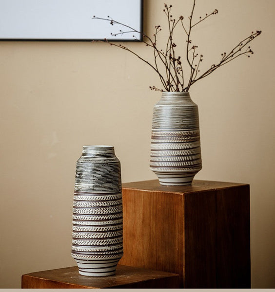 Modern Bouquet Flower Vases, Centerpiece on Dining Table, Handmade Pottery Flower Vases Urn, Water Holding Flower Vases, Large Flower Vase on Table-Silvia Home Craft