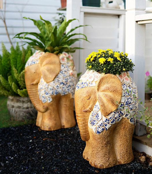 Modern Outdoor Garden Flower Pots, Extra Large Elephant Garden Flowerpots, Oversized Garden Flower Pot, Animal Statue for Garden Ornaments, Large Resin Statue for Garden-Silvia Home Craft