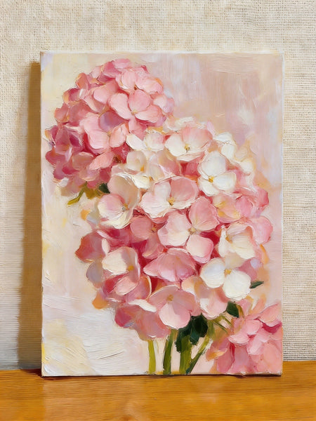 Blooming Pink Hydrangea, Original Flower Paintings, Hand Painted Canvas Art, Original Oil Paintings, Small Canvas Wall Art Paintings-Silvia Home Craft