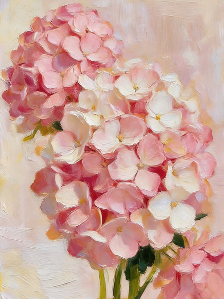 Blooming Pink Hydrangea, Original Flower Paintings, Hand Painted Canvas Art, Original Oil Paintings, Small Canvas Wall Art Paintings-Silvia Home Craft