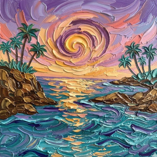 Hand Painted Canvas Art, Seashore Sunrise Paintings, Original Acrylic Paintings, Impasto Paintings, Heavy Texture Artwork-Silvia Home Craft