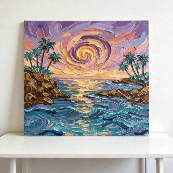 Hand Painted Canvas Art, Seashore Sunrise Paintings, Original Acrylic Paintings, Impasto Paintings, Heavy Texture Artwork-Silvia Home Craft