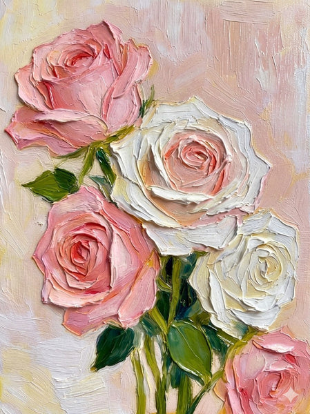 Original Still Life Paintings, Heavy Texture Canvas Art, Pink Rose Flower Painting, Original Flower Paintings, Small Canvas Artwork-Silvia Home Craft