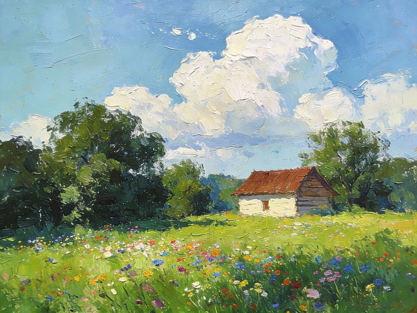 Cottage on the Green, Under an Open Sky, Hand Painted Canvas Art, On Canvas Small Paintings, Small Landscape Paintings, Original Oil Paintings, Small Paintings As Birthday Gift-Silvia Home Craft