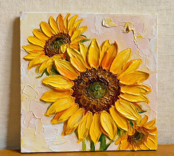 Hand Painted Canvas Art, Small Canvas Artwork, Sunflowers Still Life Painting, Original Acrylic Flower Paintings, Impasto Artwork-Silvia Home Craft