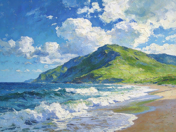 Small Oil Paintings on Canvas, Summer Shore, Calm Waters and Distant Hills, Landscape Canvas Paintings, Palette Knife Artwork, Hand Painted Canvas Art, Original Wall Paintings-Silvia Home Craft