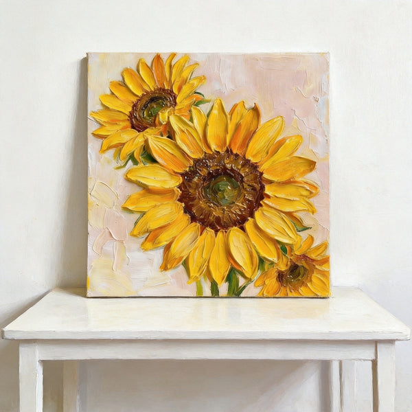 Hand Painted Canvas Art, Small Canvas Artwork, Sunflowers Still Life Painting, Original Acrylic Flower Paintings, Impasto Artwork-Silvia Home Craft