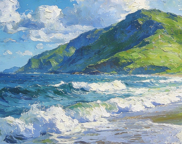 Small Oil Paintings on Canvas, Summer Shore, Calm Waters and Distant Hills, Landscape Canvas Paintings, Palette Knife Artwork, Hand Painted Canvas Art, Original Wall Paintings-Silvia Home Craft