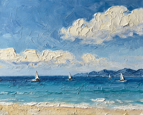 Small Art on Canvas, Sail Boats at Sea Painting, Original Acrylic Paintings, Impasto Artwork, Heavy Texture Painting, Hand Painted Canvas Art-Silvia Home Craft