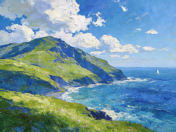 Spring by the Sea-Clad Mountains, Small Oil Paintings on Canvas, Hand Painted Canvas Art, Heavy Texture Artwork, Original Oil Paintings, Small Landscape Paintings-Silvia Home Craft