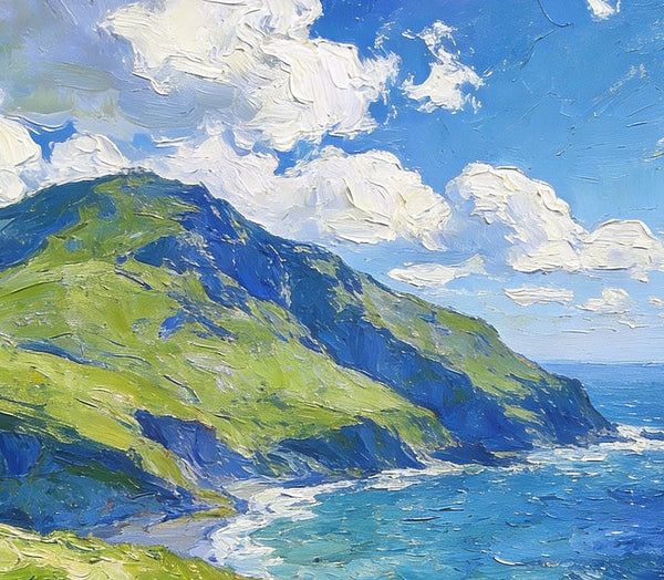 Spring by the Sea-Clad Mountains, Small Oil Paintings on Canvas, Hand Painted Canvas Art, Heavy Texture Artwork, Original Oil Paintings, Small Landscape Paintings-Silvia Home Craft