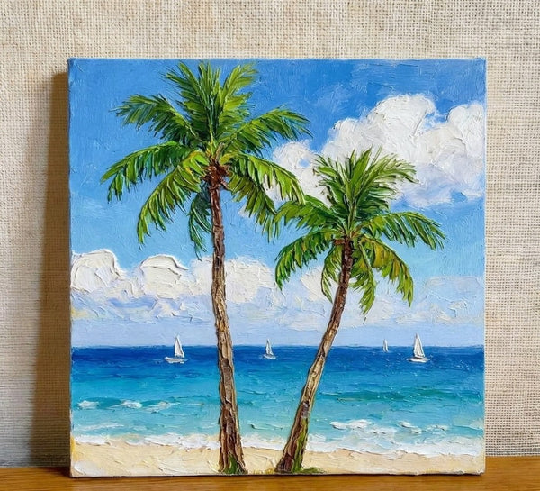 The Scenery of the Azure Sea, Hand Painted Canvas Art, Seashore Paintings, Original Acrylic Paintings, Impasto Paintings, Heavy Texture Artwork-Silvia Home Craft